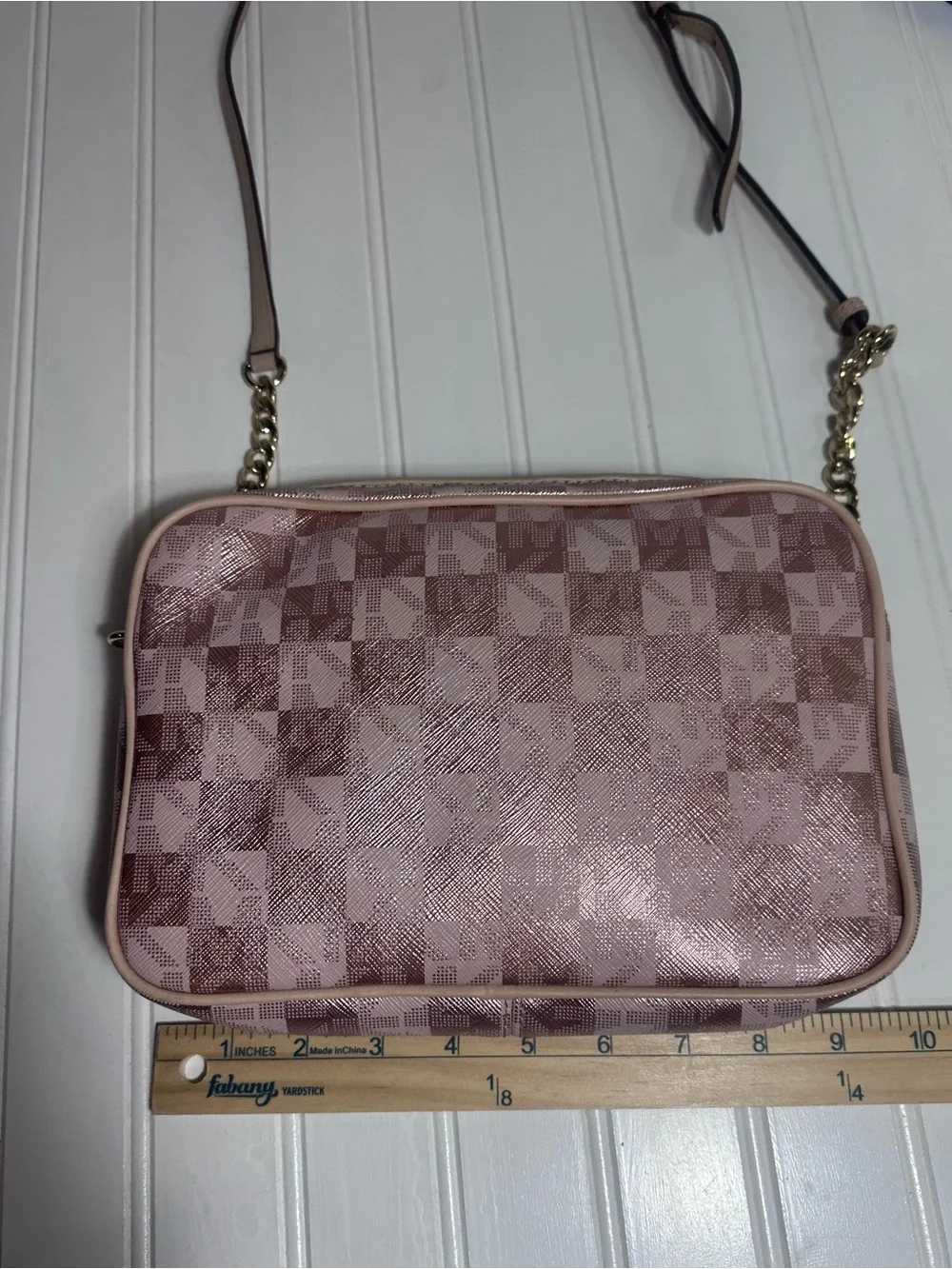 Michael Kors Jet Set crossbody purse pink metallic checkerboard